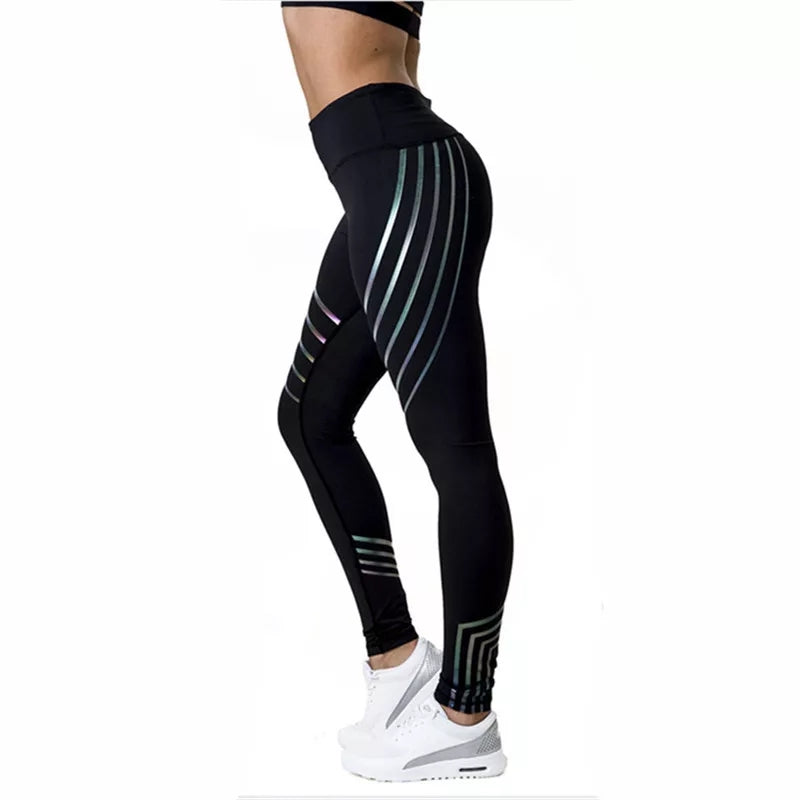 Leggings de fitness à paillettes imprimés au laser pour femme