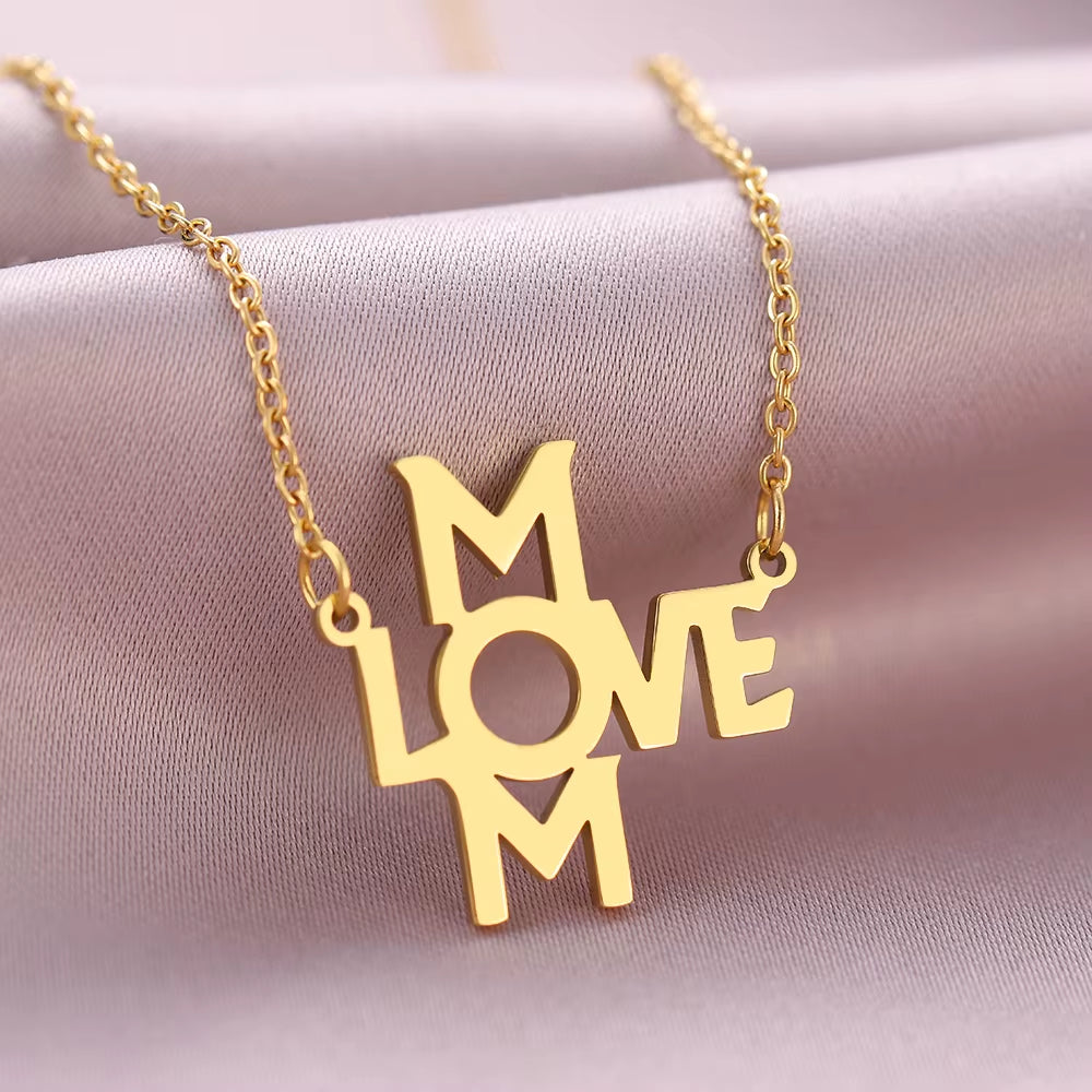 Stainless Steel Necklaces Letters LOVE MOM Pendants New Vintage Link Chain Choker Fashion Necklace for Women Jewelry Mother Gift