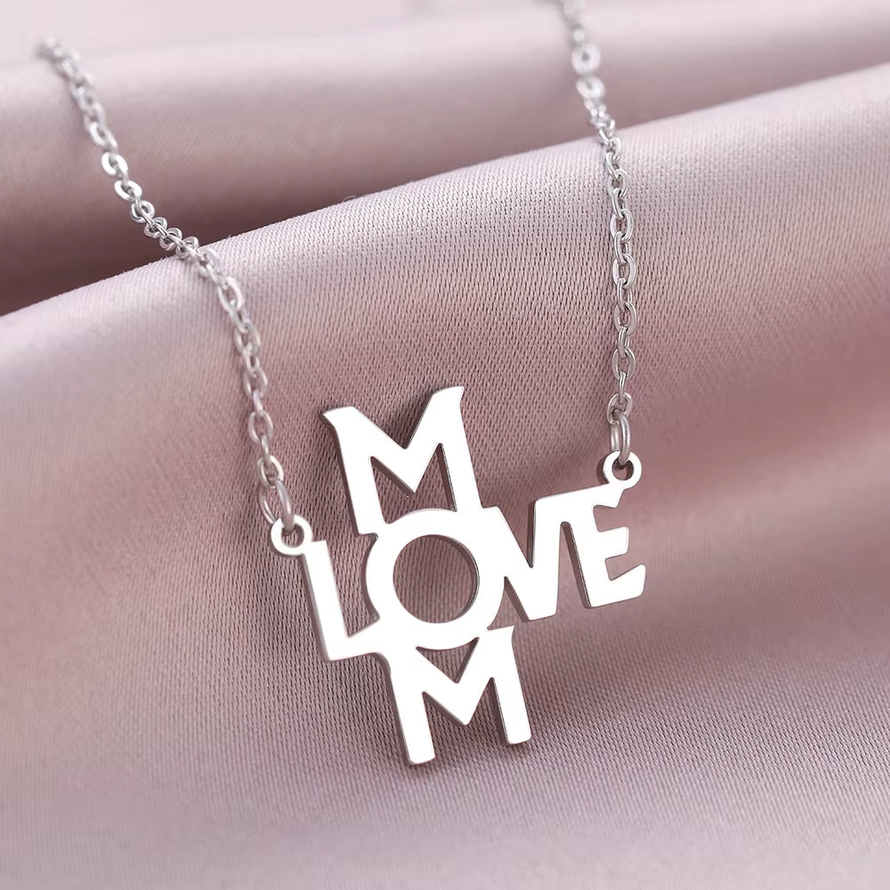 Stainless Steel Necklaces Letters LOVE MOM Pendants New Vintage Link Chain Choker Fashion Necklace for Women Jewelry Mother Gift