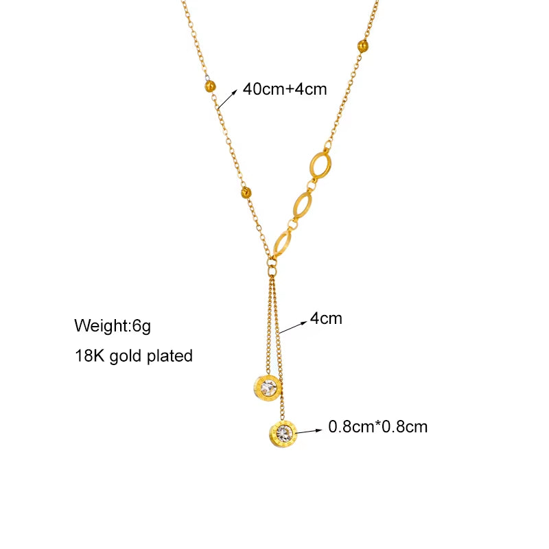 316L Stainless Steel Roman Necklace for Women Luxury Designer Fashion Zircon Long Pendant Necklaces Girls Jewelry Gift