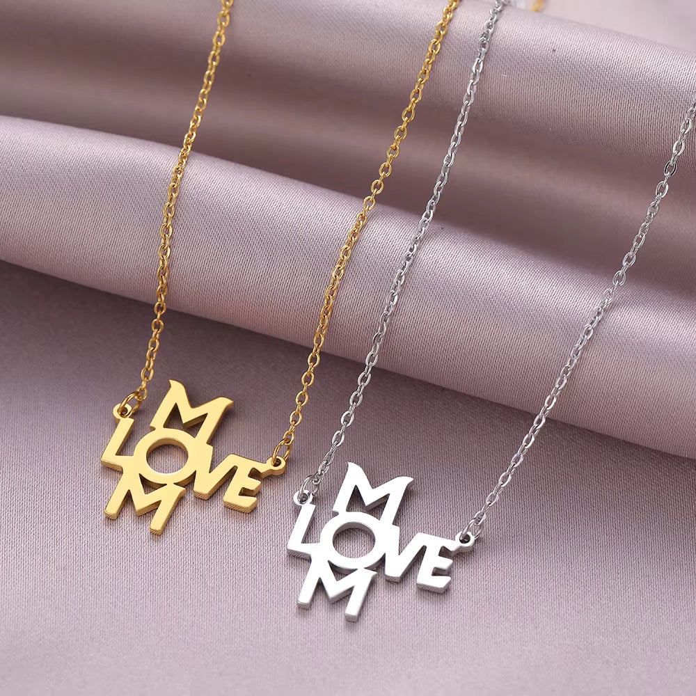 Stainless Steel Necklaces Letters LOVE MOM Pendants New Vintage Link Chain Choker Fashion Necklace for Women Jewelry Mother Gift