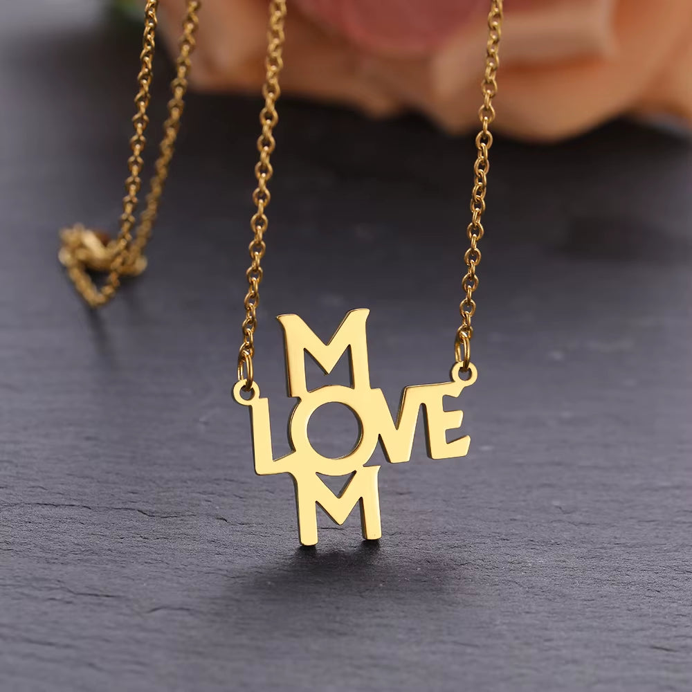 Stainless Steel Necklaces Letters LOVE MOM Pendants New Vintage Link Chain Choker Fashion Necklace for Women Jewelry Mother Gift